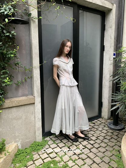 DKZ OFFICIAL Pleated Lace Waist Short Sleeve Fishtail Women&