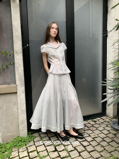 DKZ OFFICIAL Pleated Lace Waist Short Sleeve Fishtail Women&