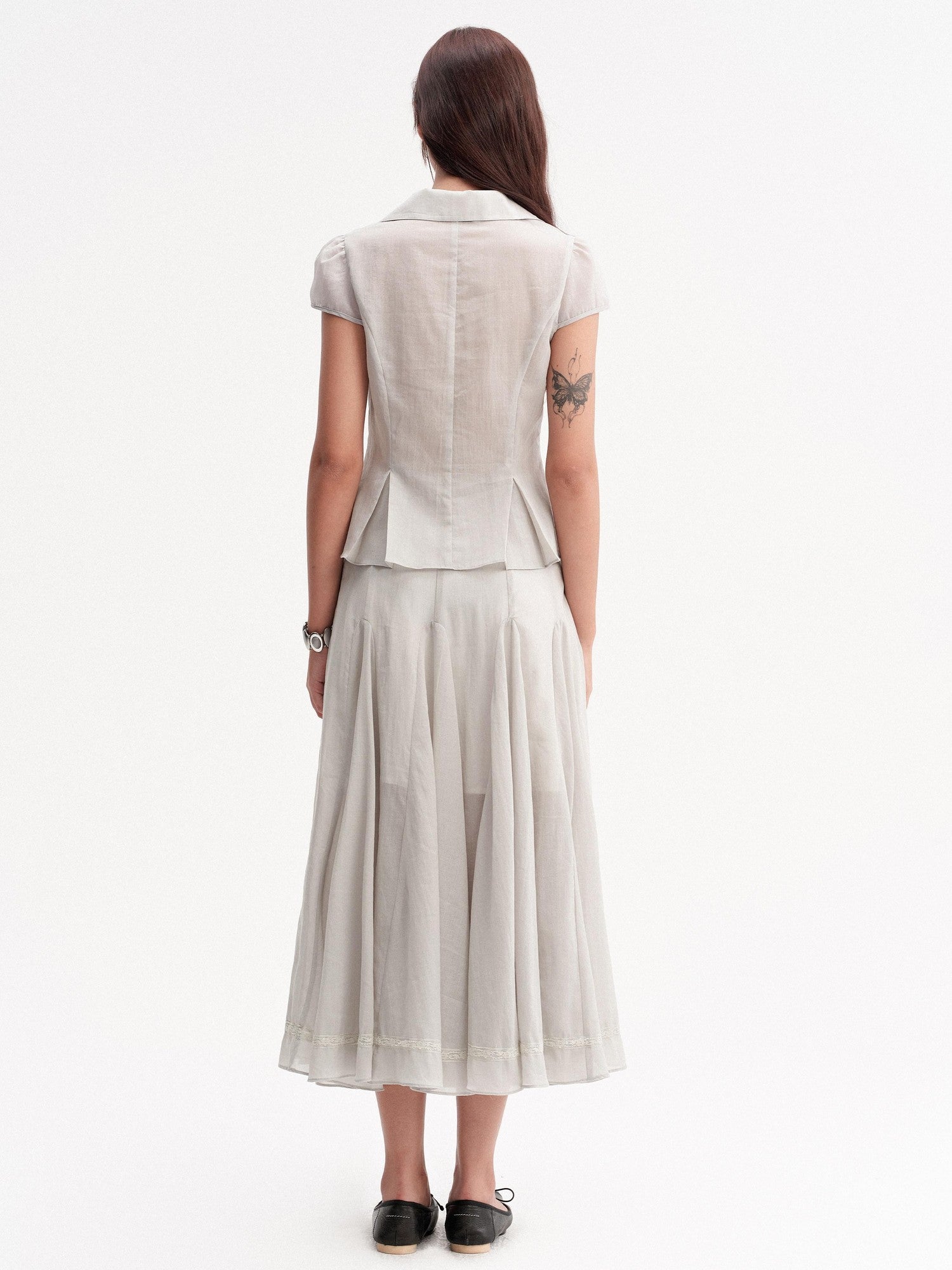 DKZ OFFICIAL Pleated Lace Waist Short Sleeve Fishtail Women&