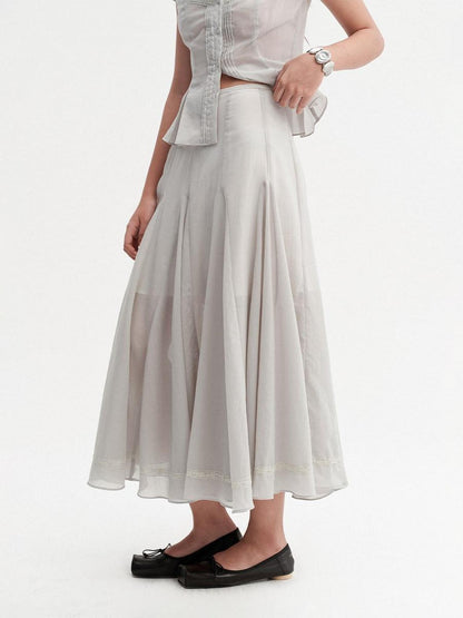 DKZ OFFICIAL Pleated Lace Waist Short Sleeve Fishtail Women&
