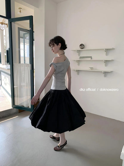 DKZ OFFICIAL Pleated Midi Skirt With Shirred Waist
