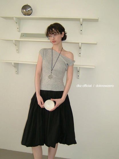 DKZ OFFICIAL Pleated Midi Skirt With Shirred Waist