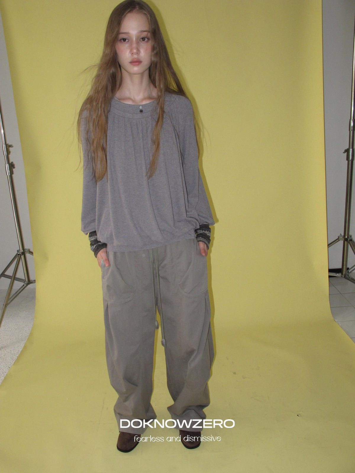 DKZ OFFICIAL Pleated Paneled Curved Loose Fit Women&