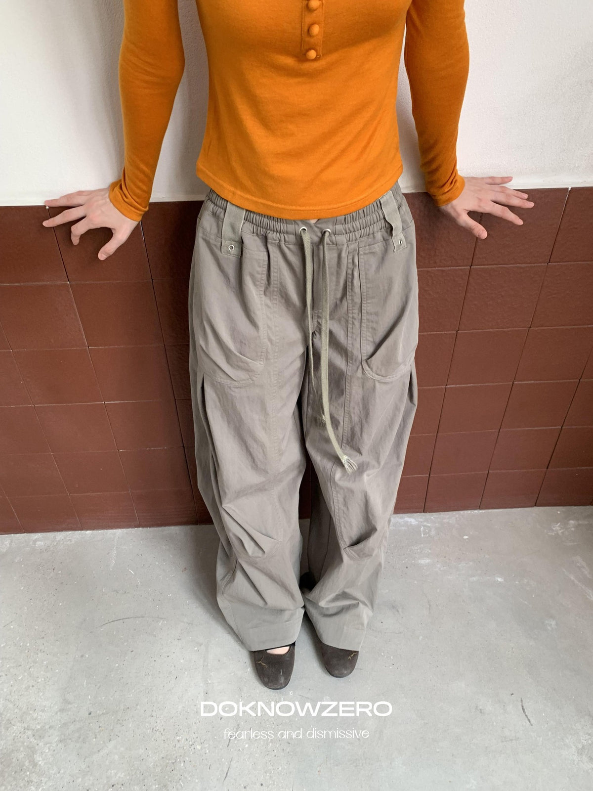 DKZ OFFICIAL Pleated Paneled Curved Loose Fit Women&