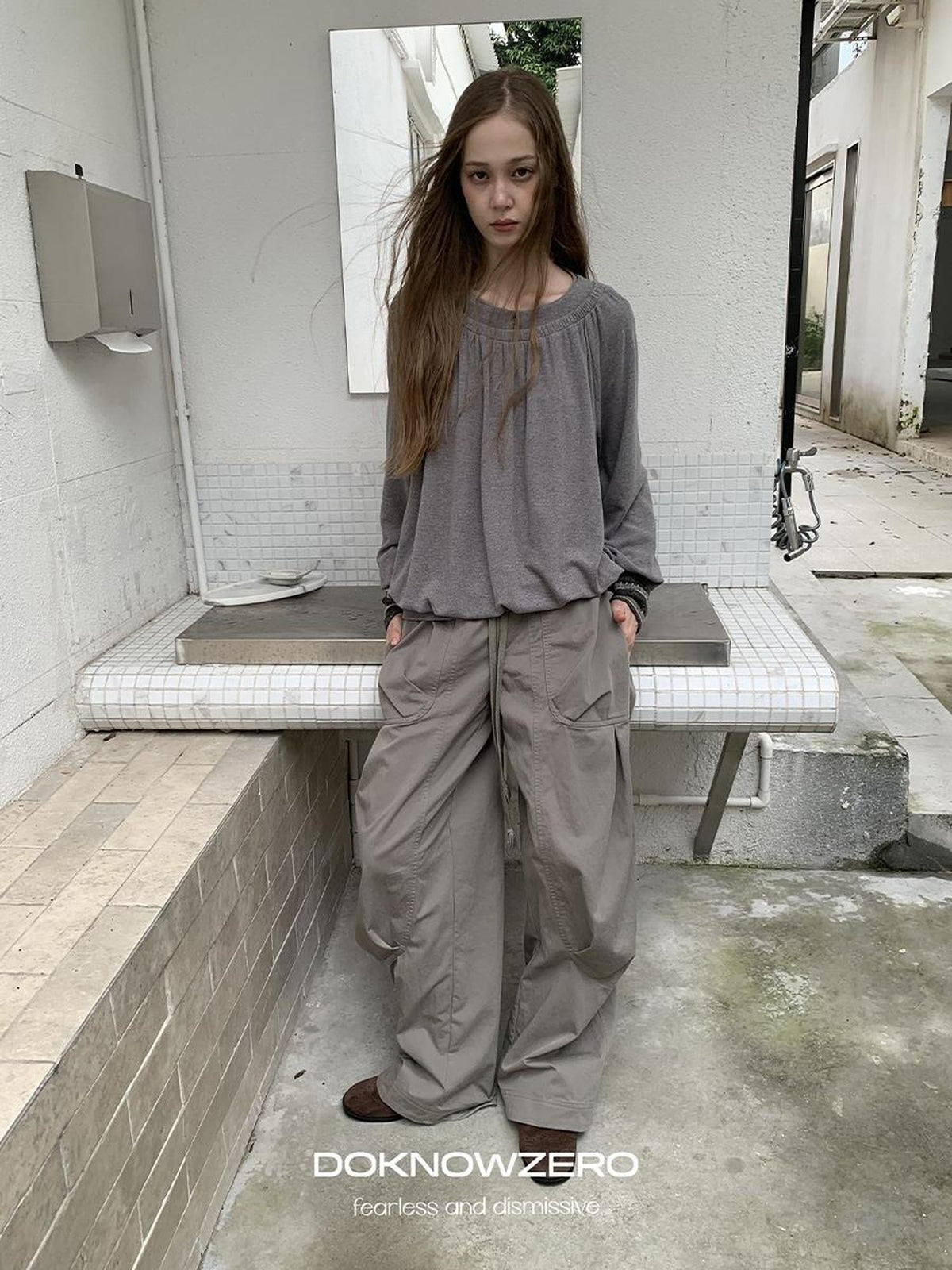 DKZ OFFICIAL Pleated Paneled Curved Loose Fit Women&
