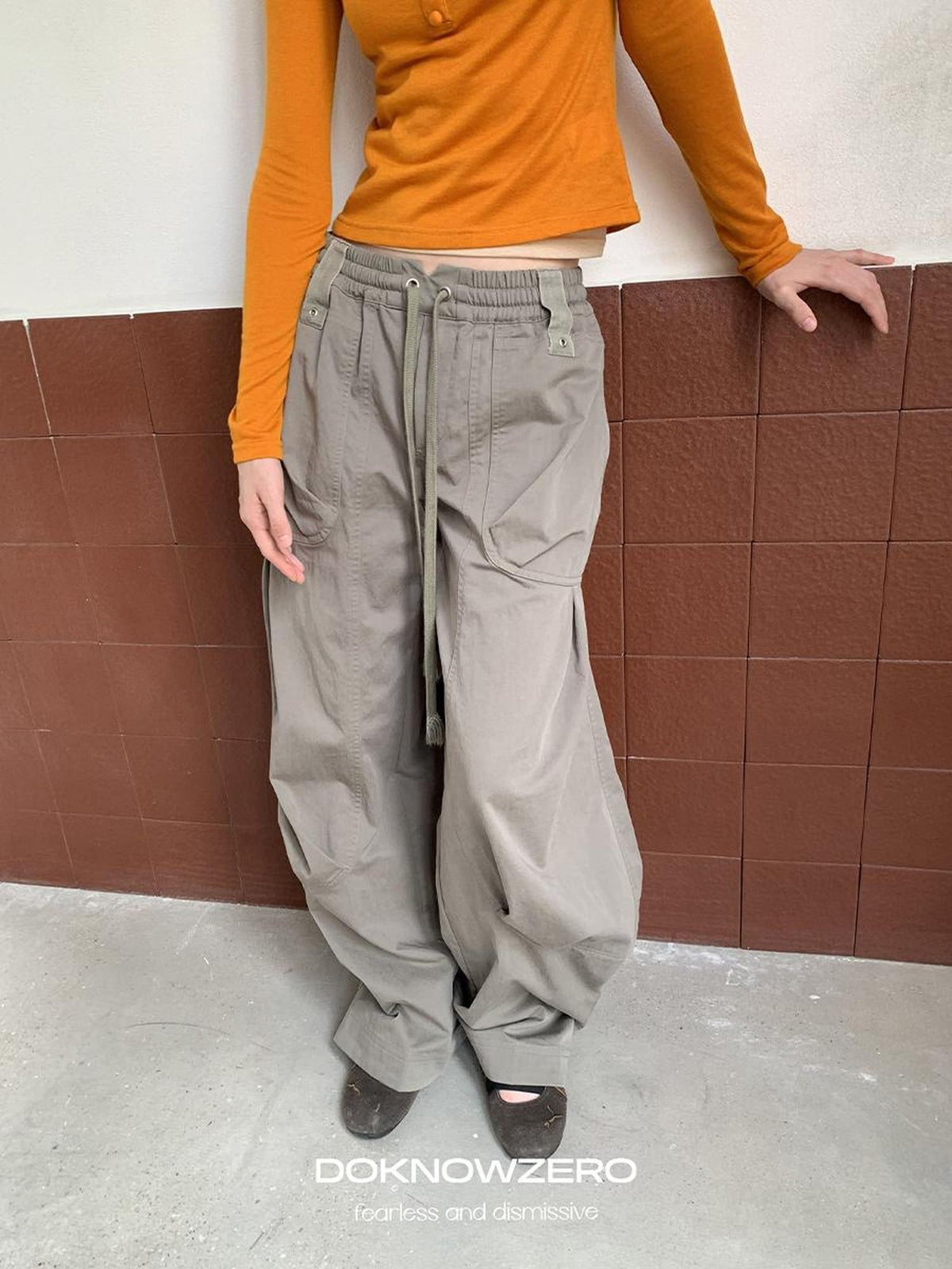 DKZ OFFICIAL Pleated Paneled Curved Loose Fit Women&