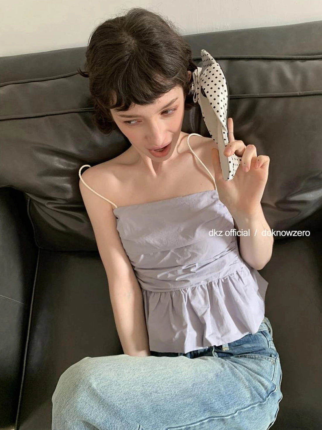 DKZ OFFICIAL Pleated Ruffle Hem Camisole Top