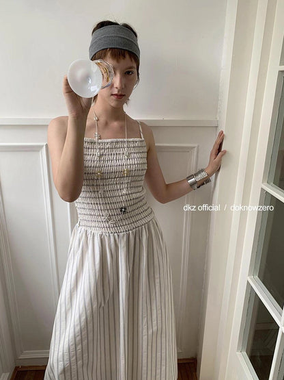 DKZ OFFICIAL Pleated Strappy Slip Maxi Dress
