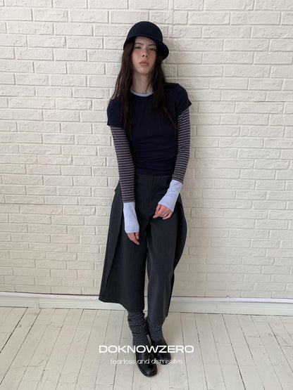 DKZ OFFICIAL Pleated Wide Leg Straight Polyester Women&