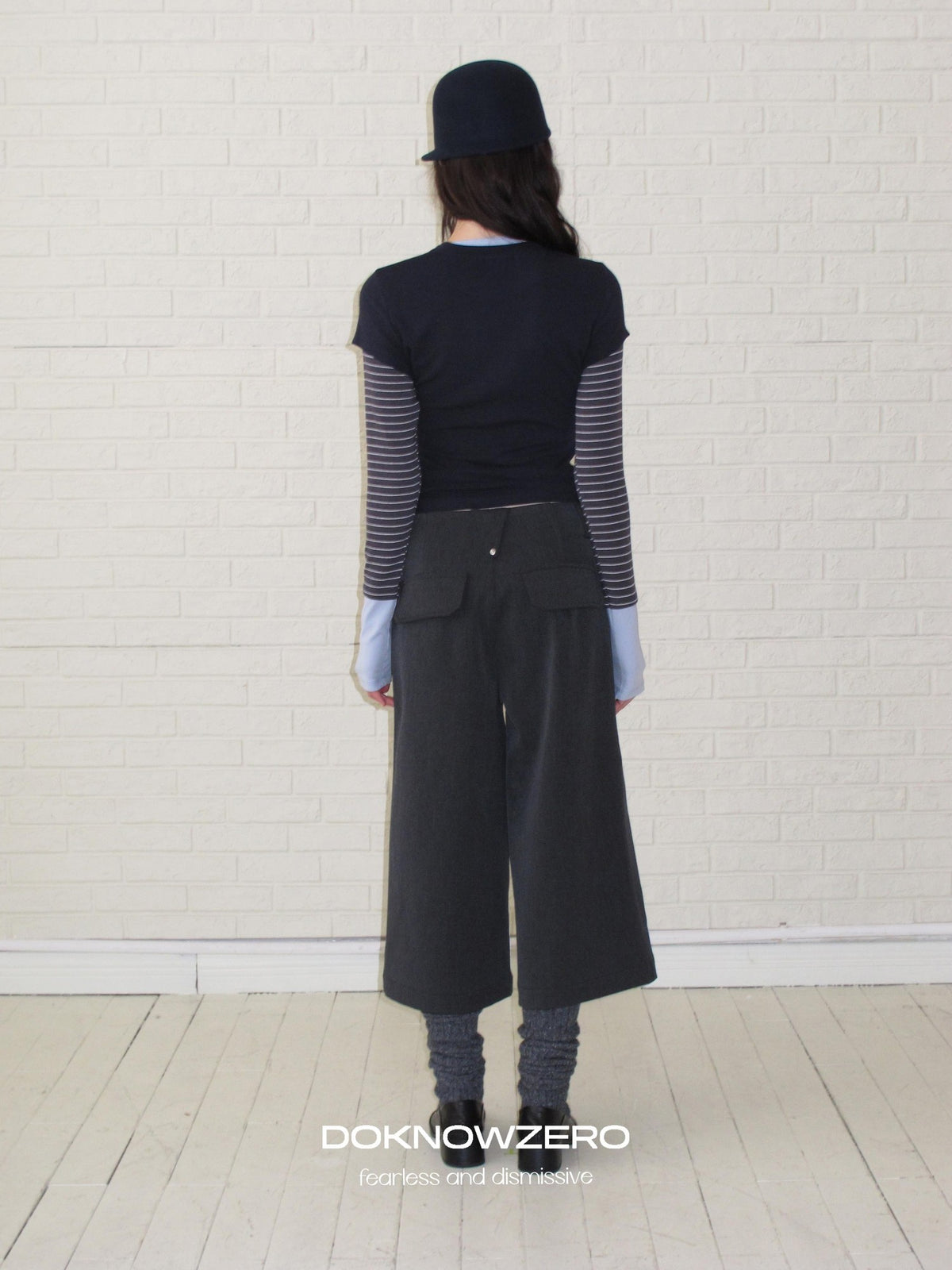 DKZ OFFICIAL Pleated Wide Leg Straight Polyester Women&