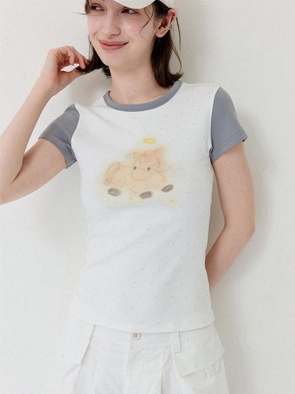 DKZ OFFICIAL Polka Dot Cartoon Horse Print Women&