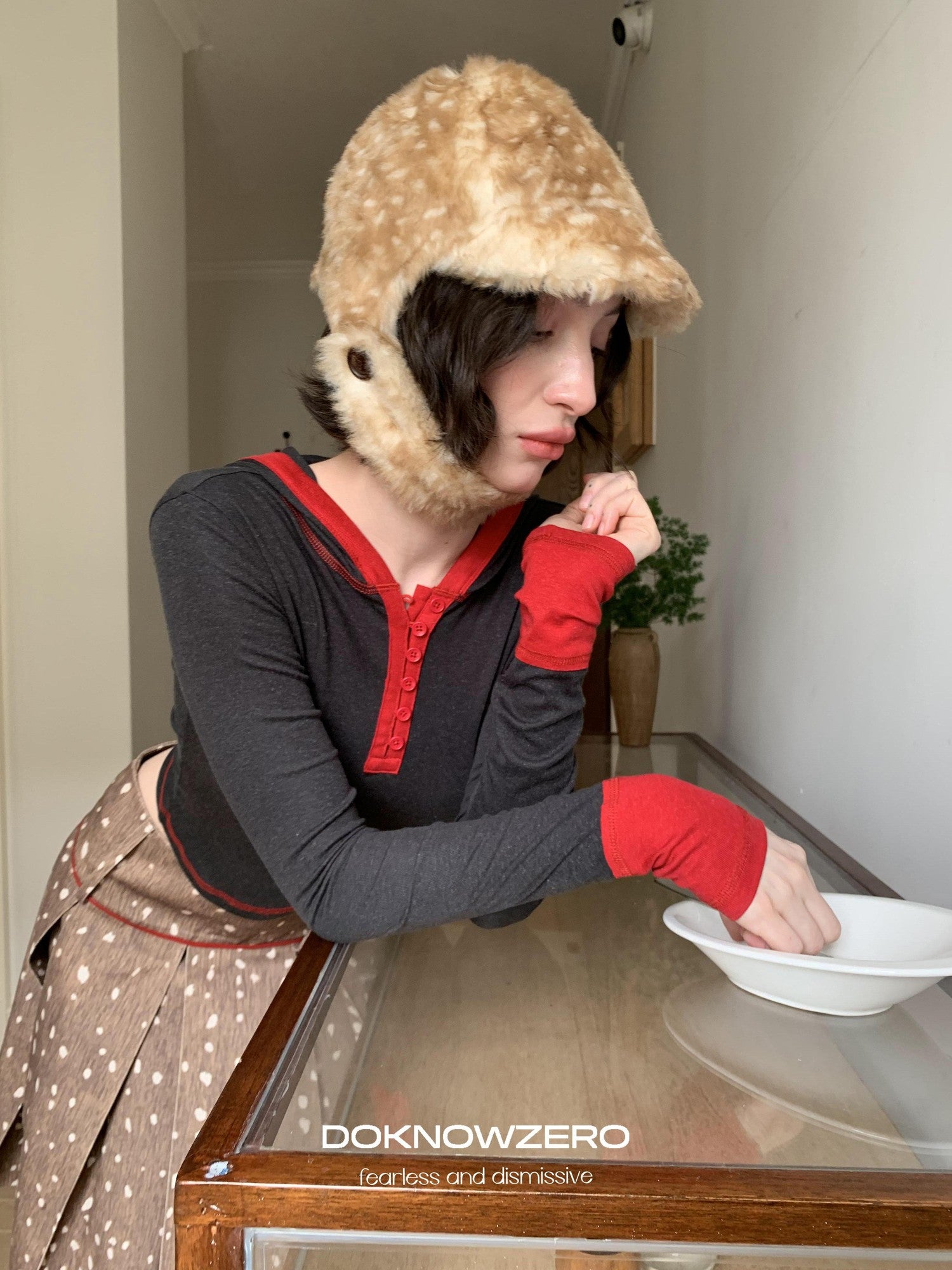 DKZ OFFICIAL Polka Dot Colorblock Hooded Knit Women&