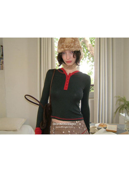 DKZ OFFICIAL Polka Dot Colorblock Hooded Knit Women&