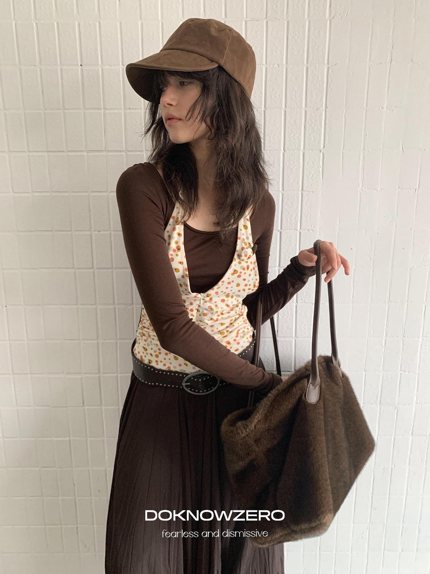 DKZ OFFICIAL Polka Dot Faux Two Piece Halter Women&