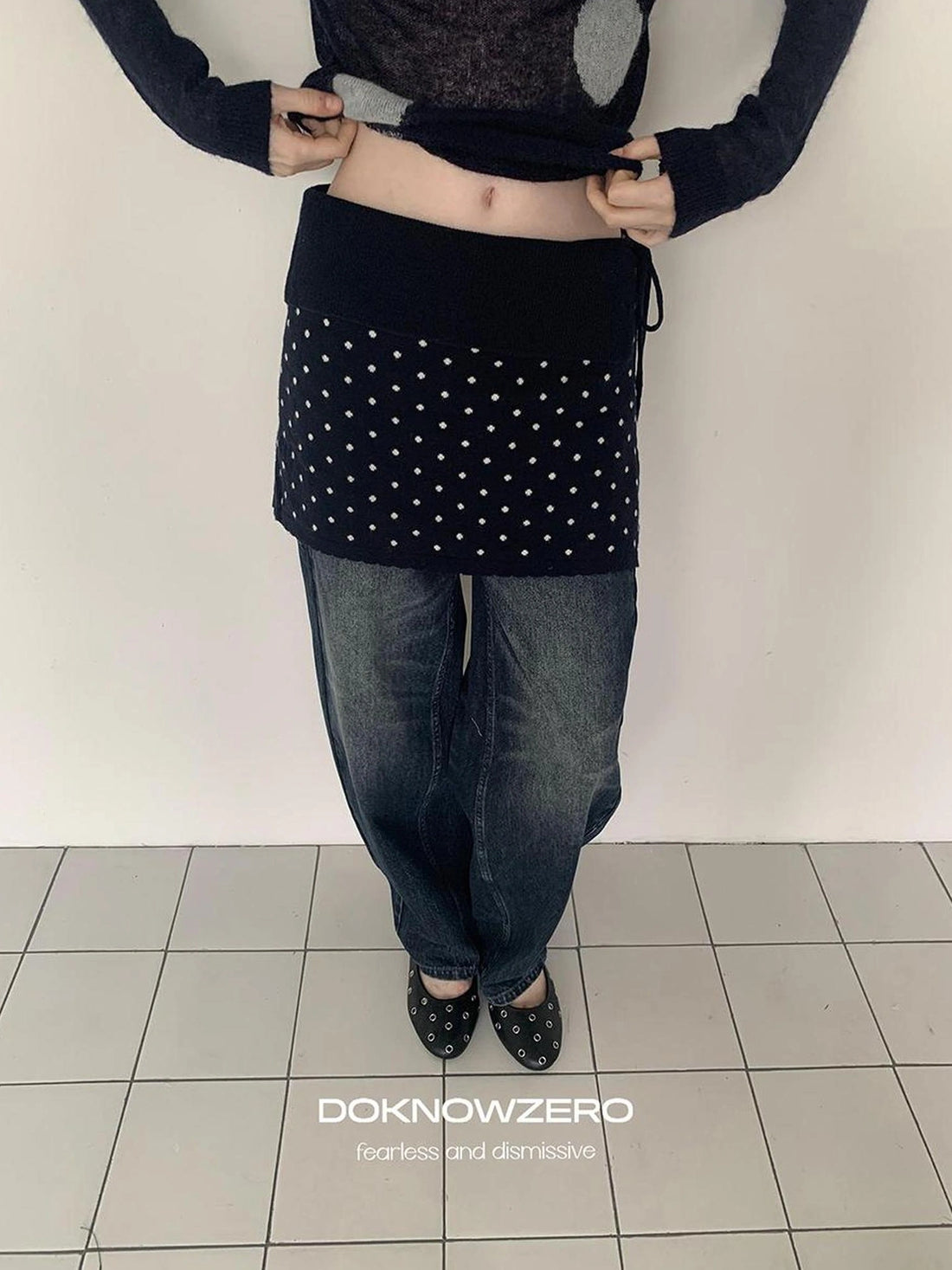DKZ OFFICIAL Polka Dot Knit Straight Skirt For Women