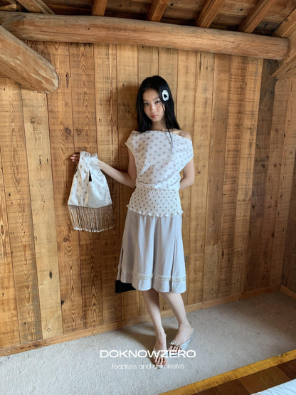 DKZ OFFICIAL Polka Dot Ruched Waist Slanted Neck Women&