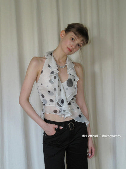 DKZ OFFICIAL Polka Dot Ruffled Halter Top