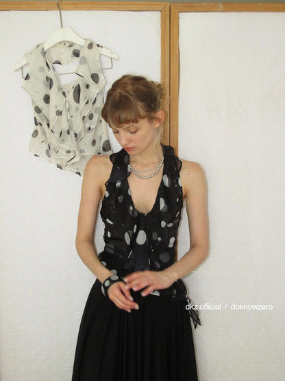 DKZ OFFICIAL Polka Dot Ruffled Halter Top