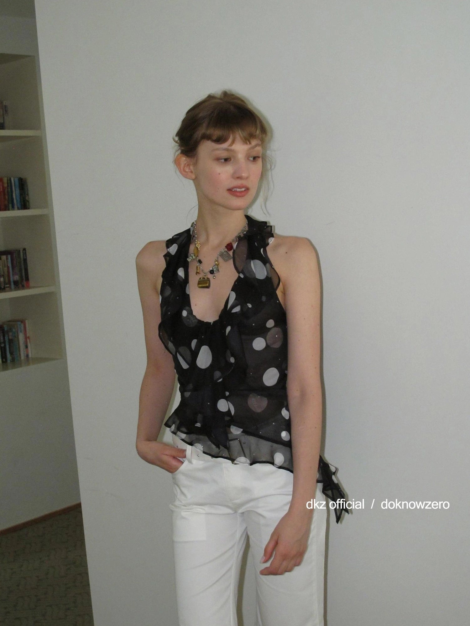 DKZ OFFICIAL Polka Dot Ruffled Halter Top