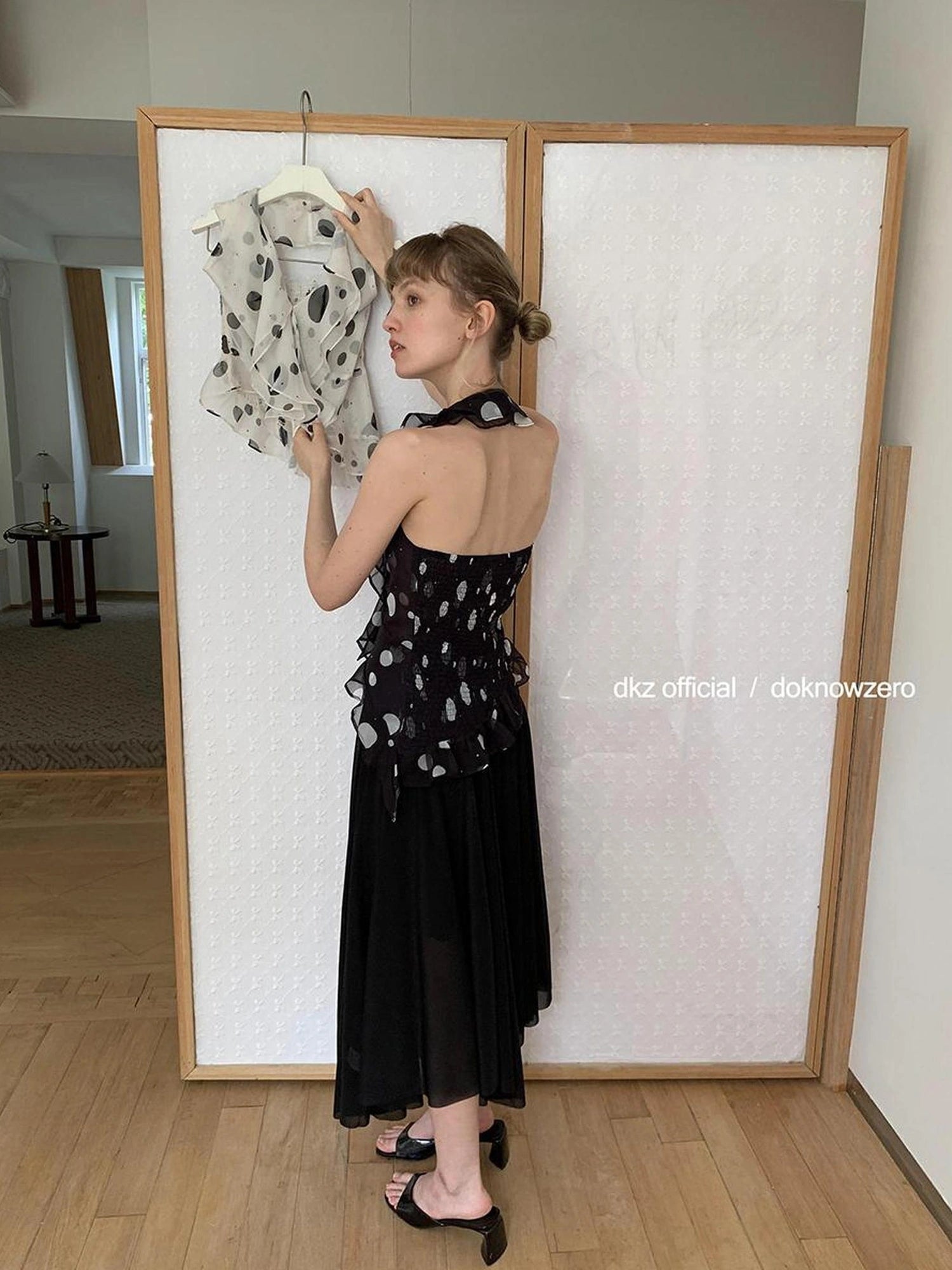 DKZ OFFICIAL Polka Dot Ruffled Halter Top