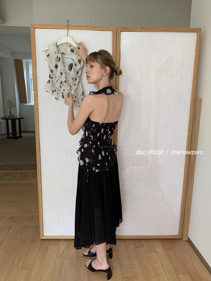 DKZ OFFICIAL Polka Dot Ruffled Halter Top