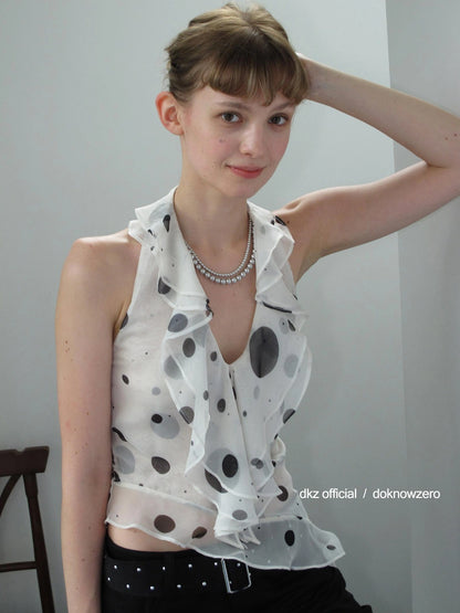 DKZ OFFICIAL Polka Dot Ruffled Halter Top