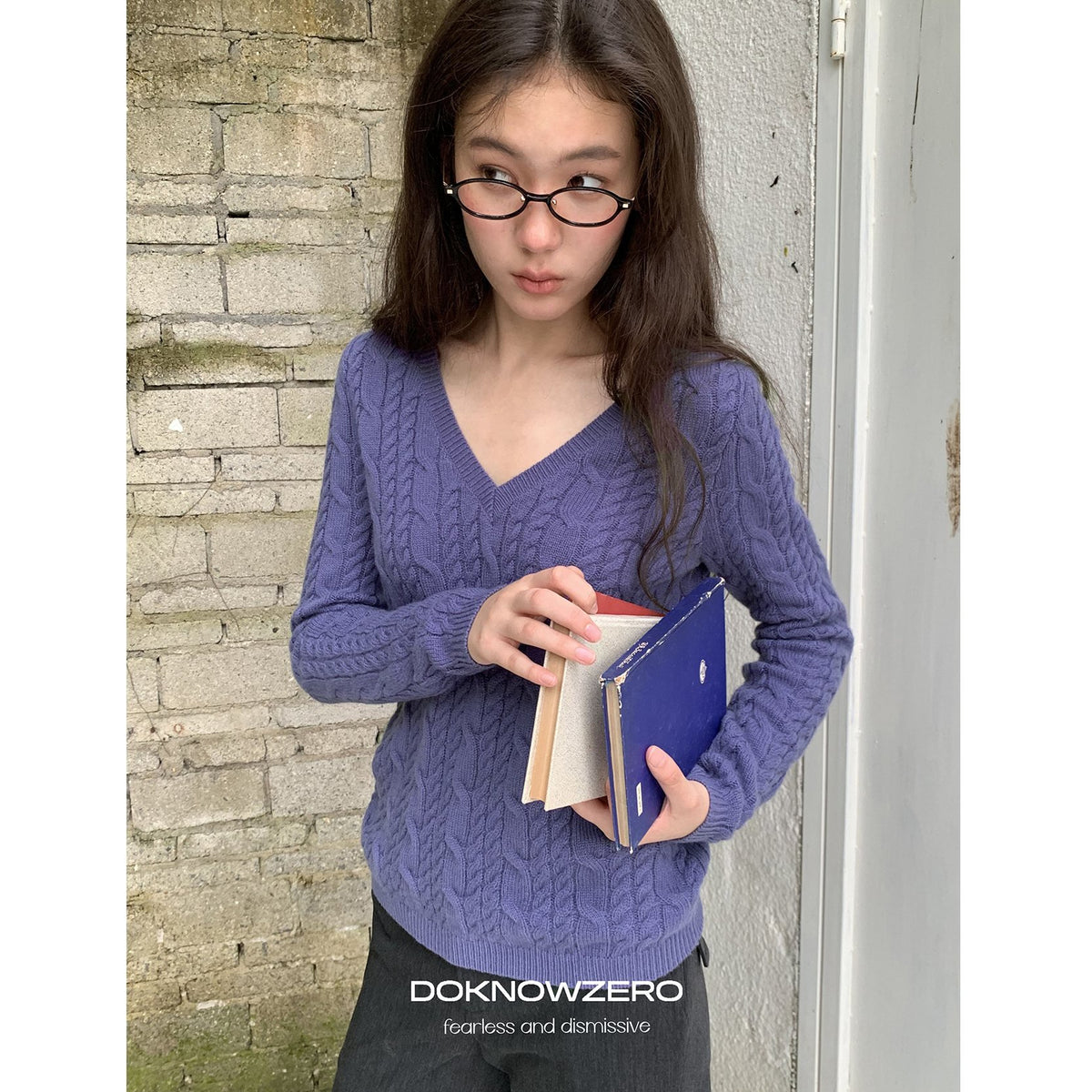 DKZ_OFFICIAL_Purple_Cable_Knit_V-neck_Women&