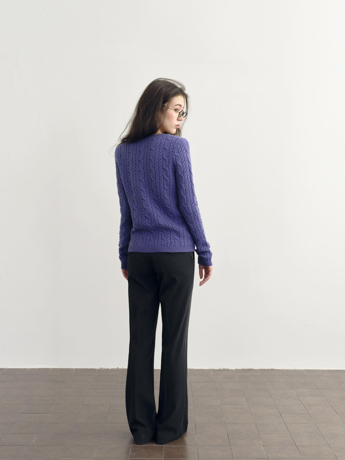 DKZ OFFICIAL Purple Cable Knit V-neck Women&