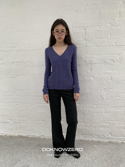 DKZ OFFICIAL Purple Cable Knit V-neck Women&