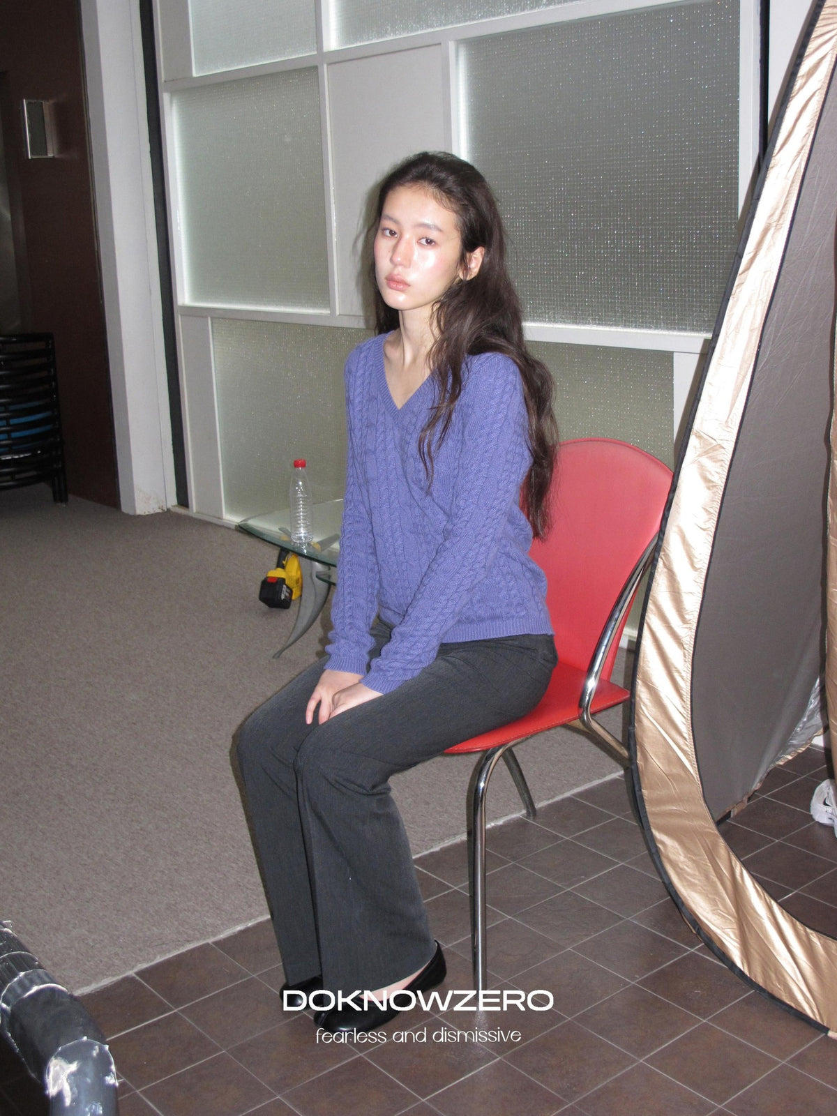 DKZ OFFICIAL Purple Cable Knit V-neck Women&