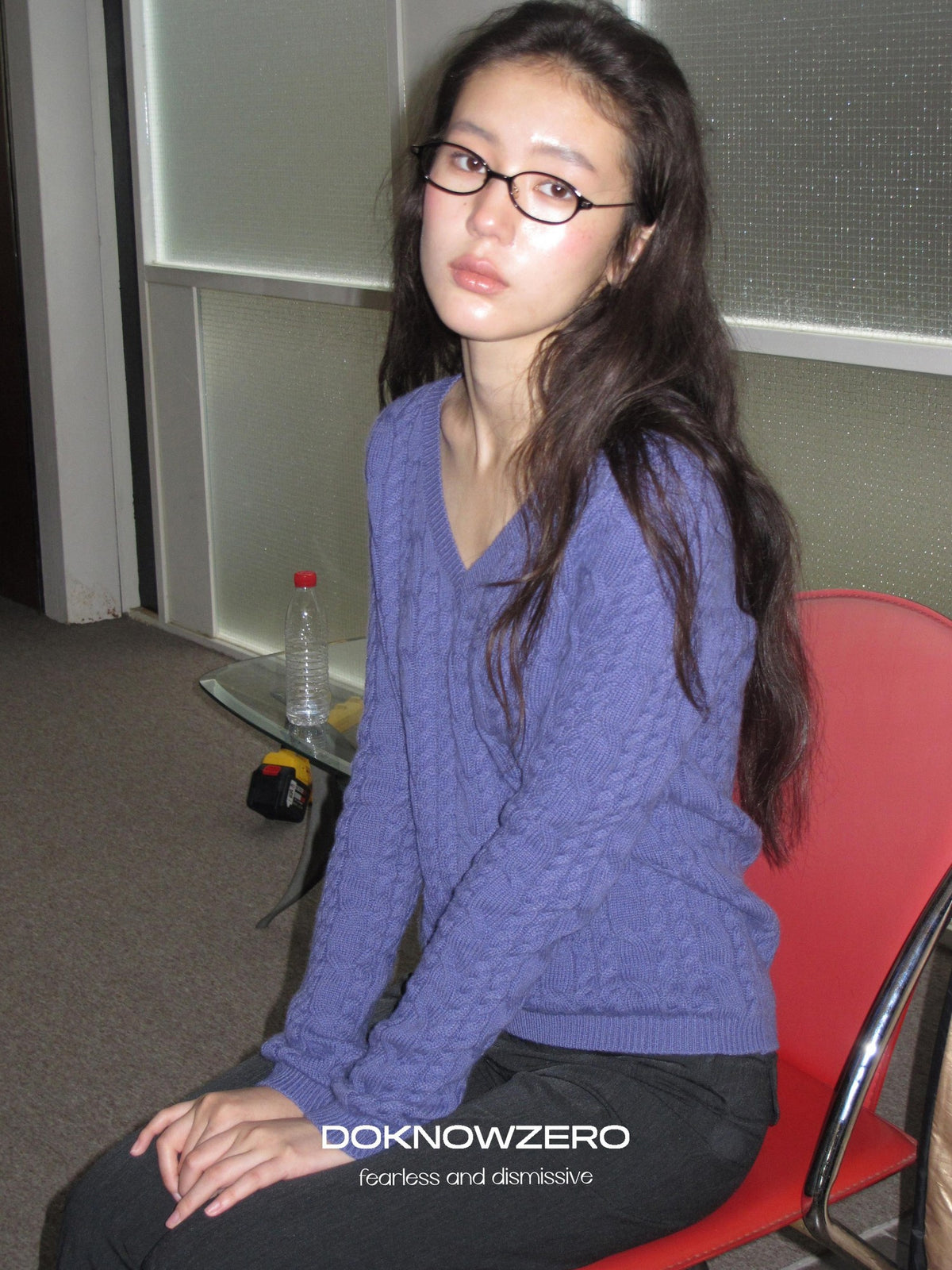 DKZ OFFICIAL Purple Cable Knit V-neck Women&