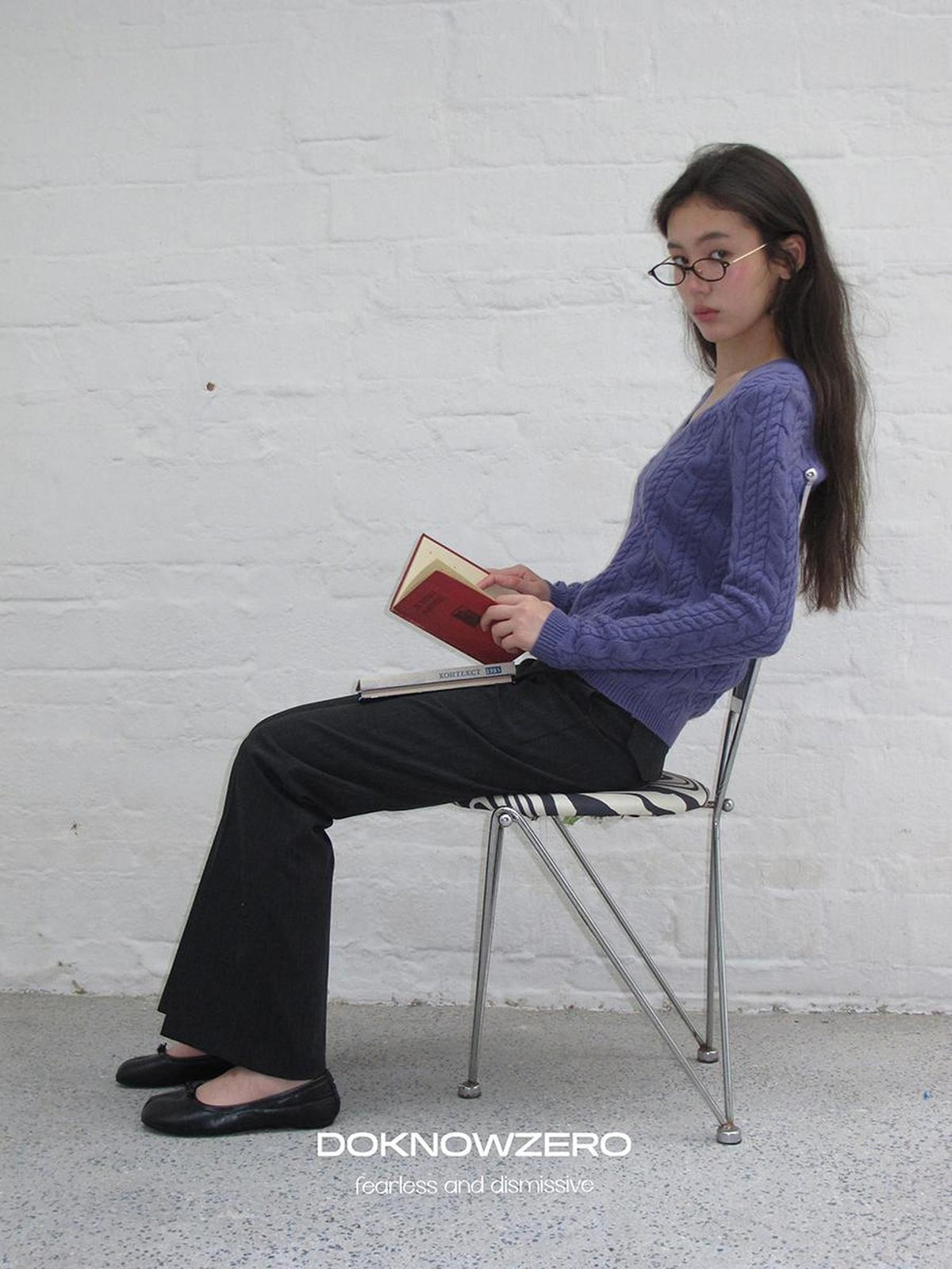 DKZ OFFICIAL Purple Cable Knit V-neck Women&