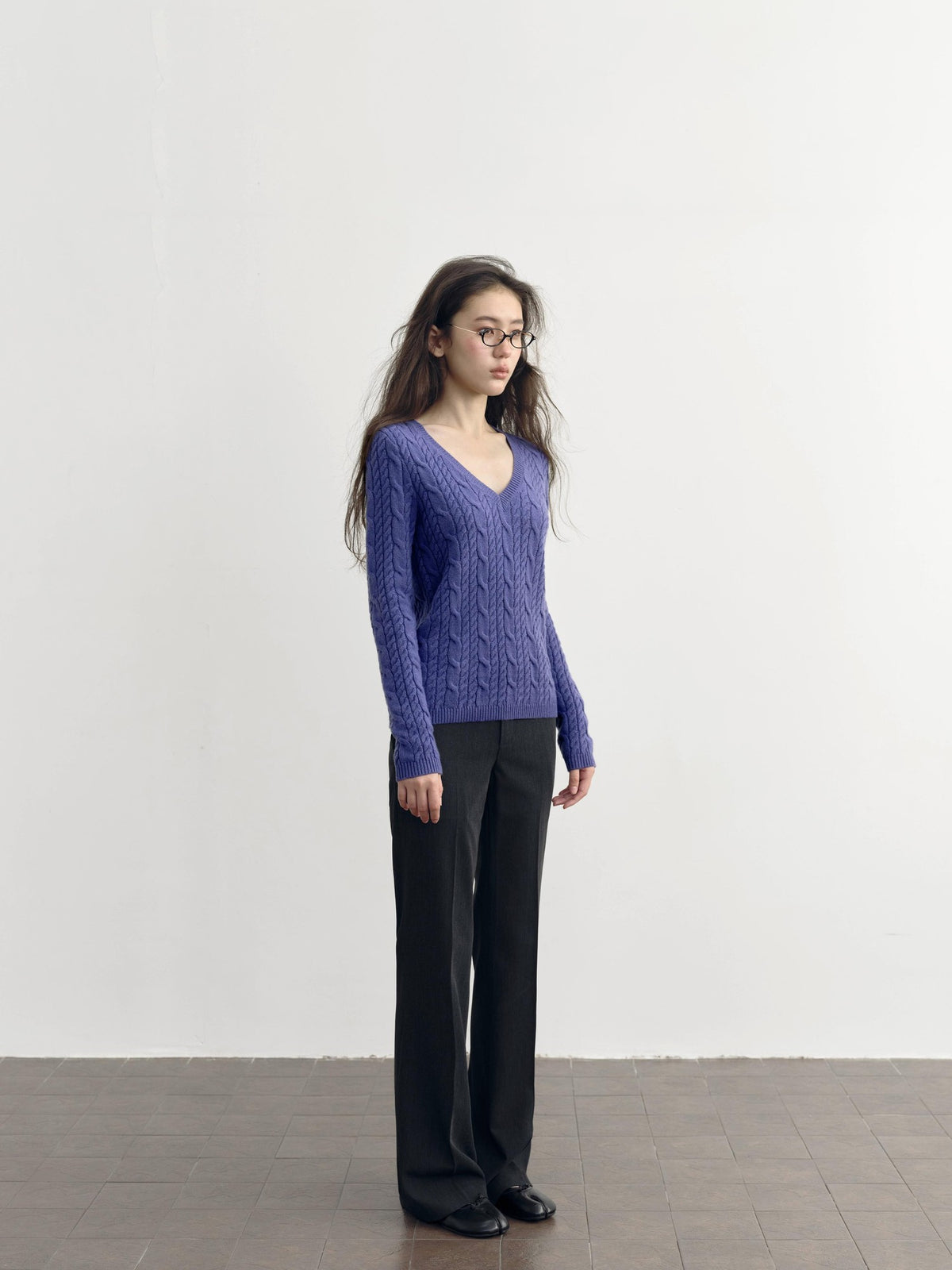DKZ OFFICIAL Purple Cable Knit V-neck Women&