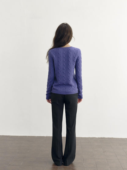 DKZ OFFICIAL Purple Cable Knit V-neck Women&
