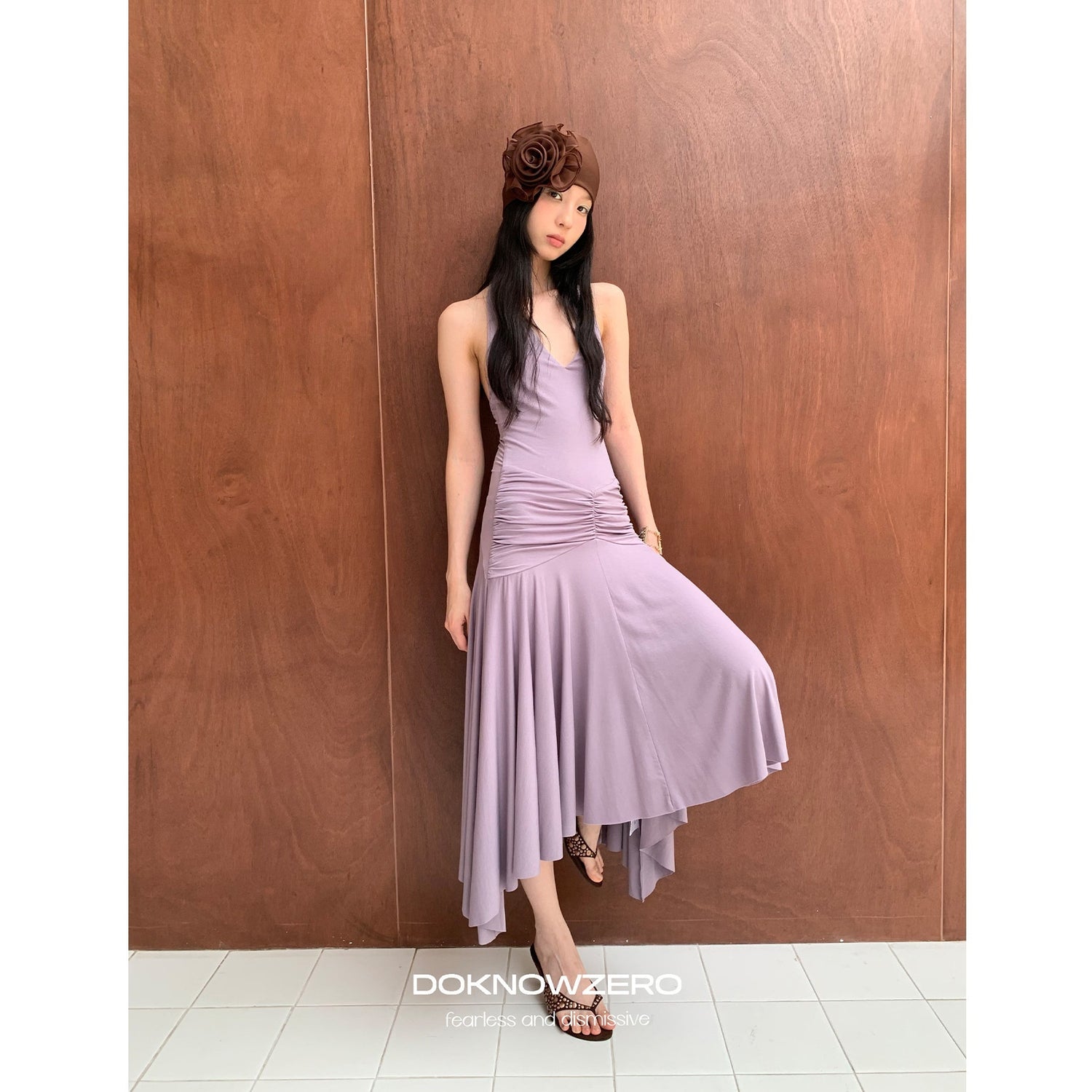 DKZ_OFFICIAL_Purple_Deep_V_Halter_Backless_Pleated_Women&