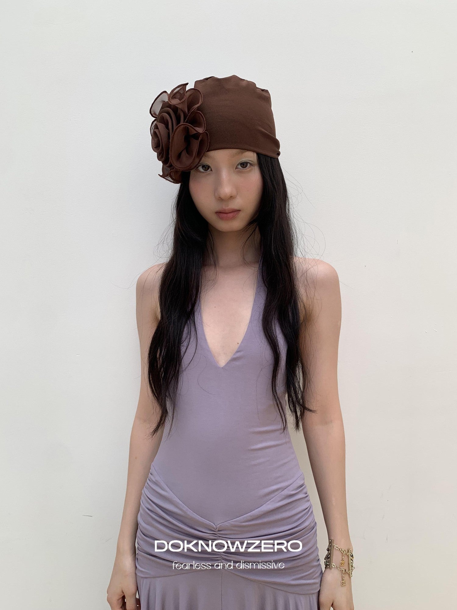 DKZ OFFICIAL Purple Deep V Halter Backless Pleated Women&