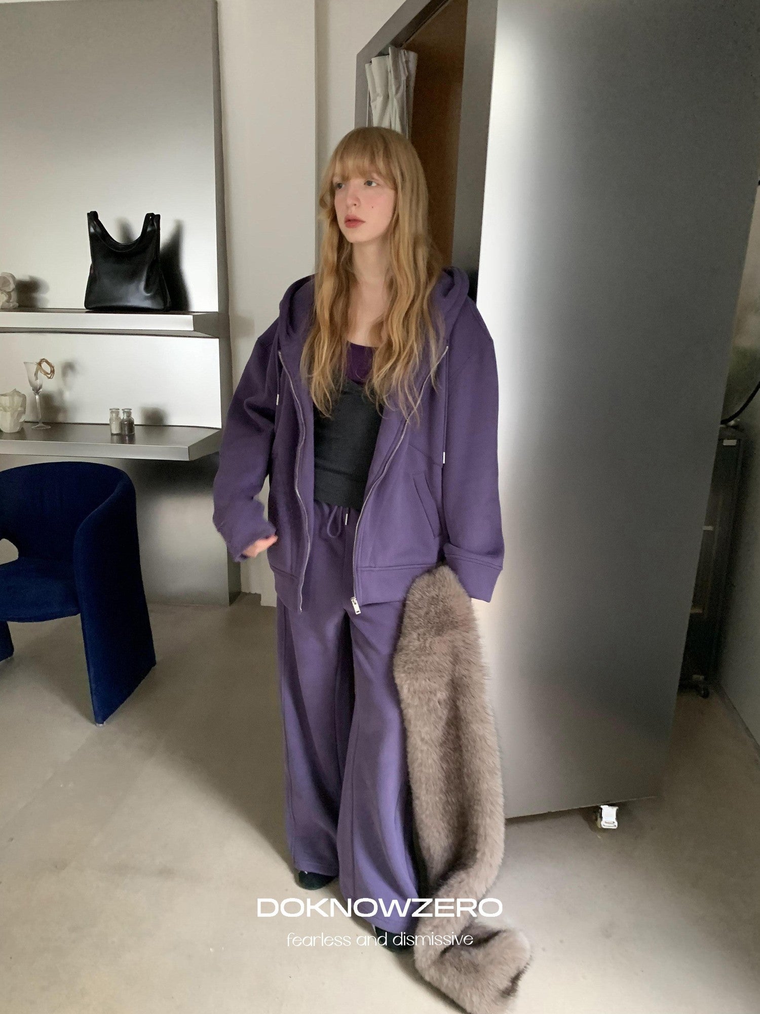 DKZ OFFICIAL Purple Fleece Lined Hooded Zip Women&