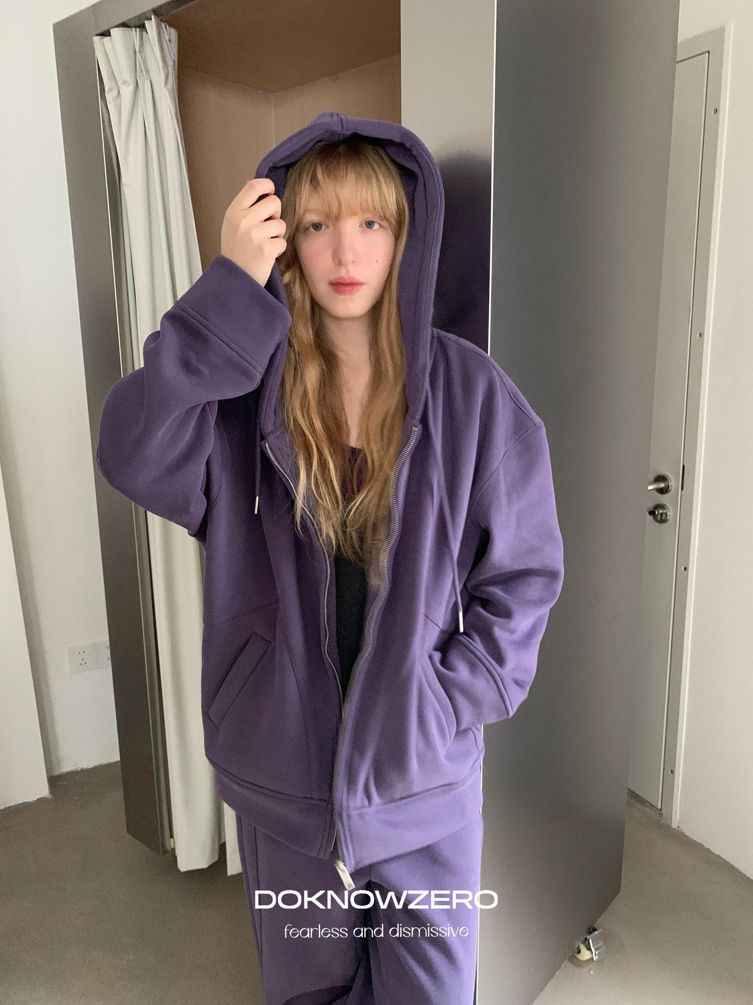 DKZ OFFICIAL Purple Fleece Lined Hooded Zip Women&