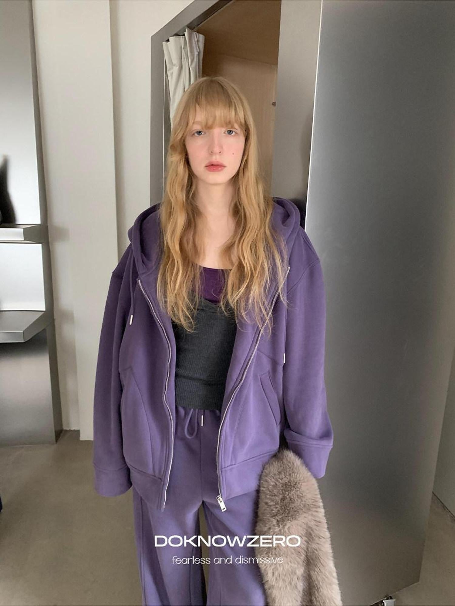 DKZ OFFICIAL Purple Fleece Lined Hooded Zip Women&