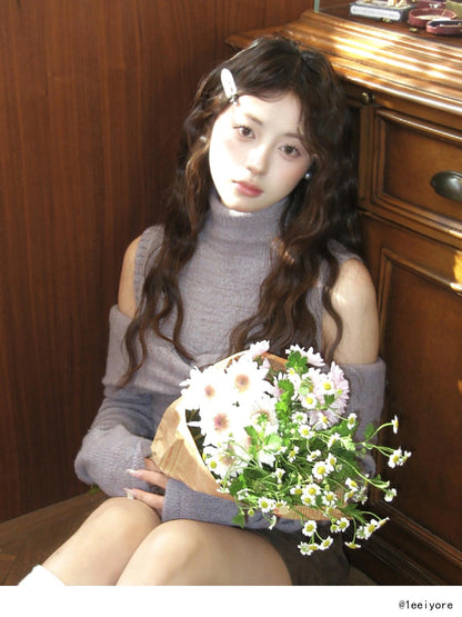 DKZ OFFICIAL Purple Knit Two Piece Set With Detachable Bow Collar