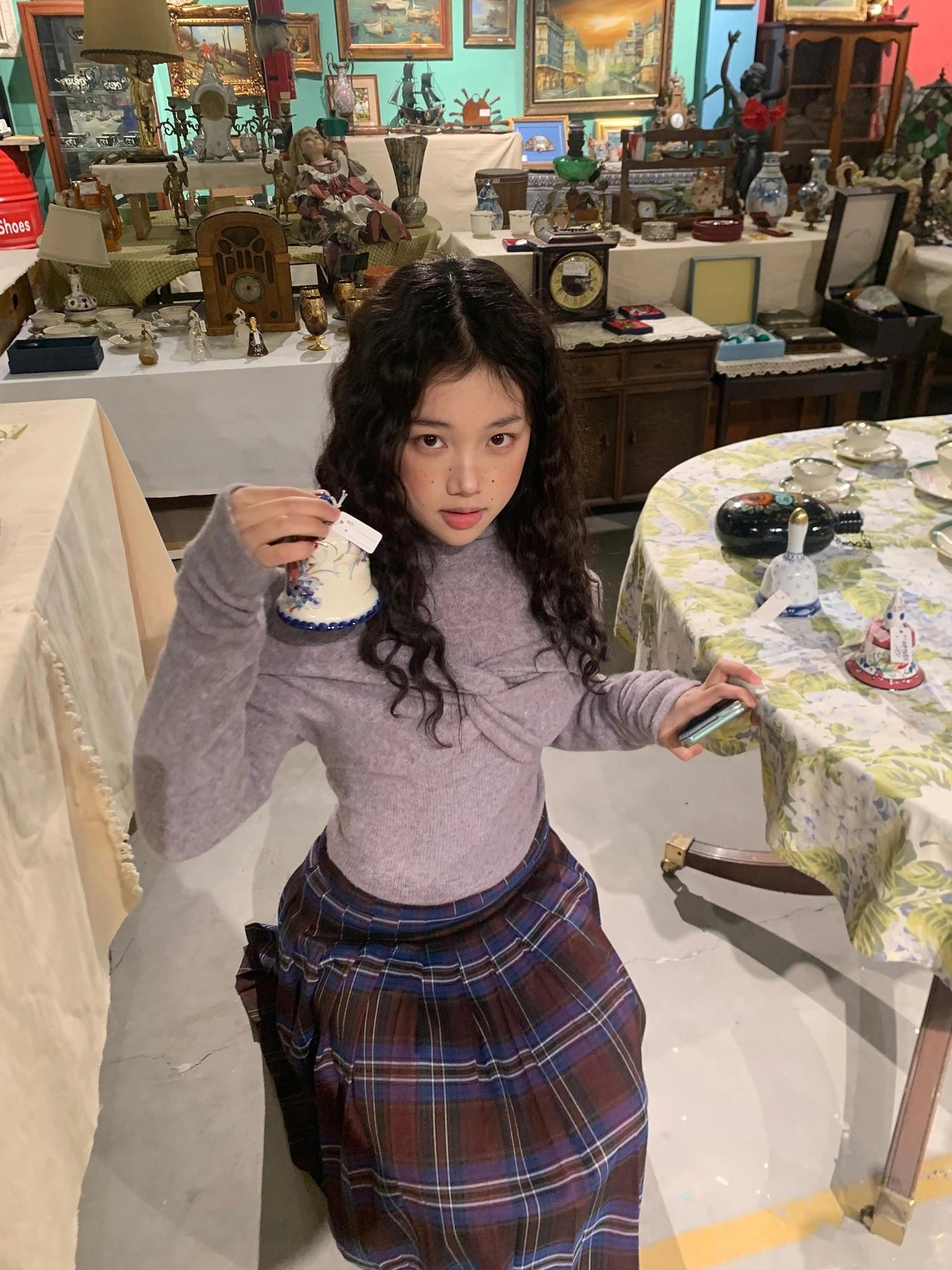 DKZ OFFICIAL Purple Knit Two Piece Set With Detachable Bow Collar