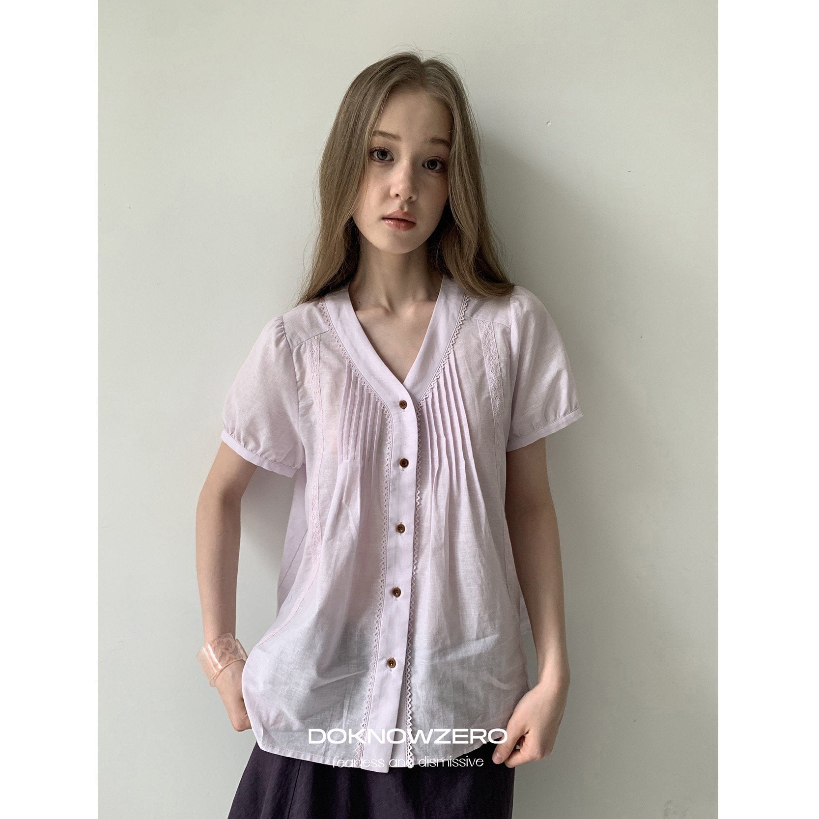 DKZ_OFFICIAL_Purple_Pleated_Embroidered_V-neck_Women&