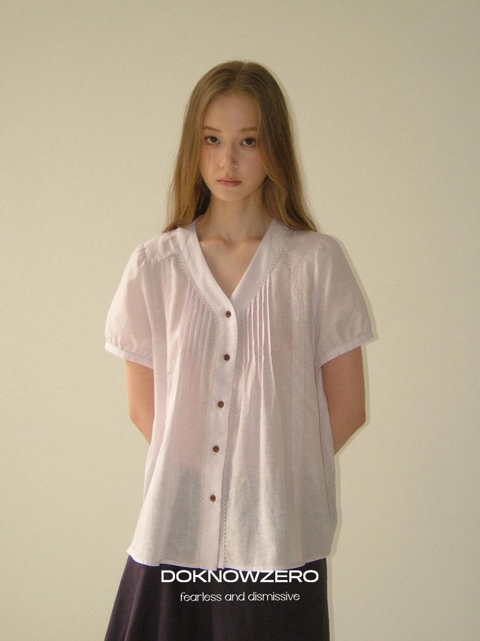 DKZ OFFICIAL Purple Pleated Embroidered V-neck Women&