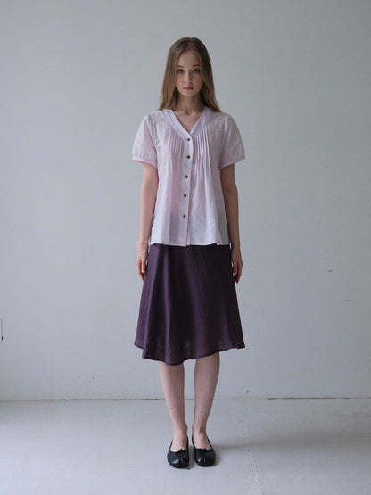 DKZ OFFICIAL Purple Pleated Embroidered V-neck Women&