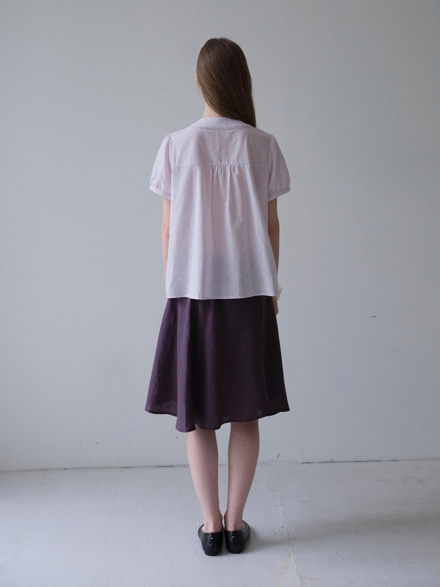DKZ OFFICIAL Purple Pleated Embroidered V-neck Women&