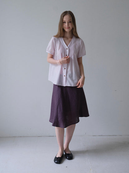 DKZ OFFICIAL Purple Pleated Embroidered V-neck Women&