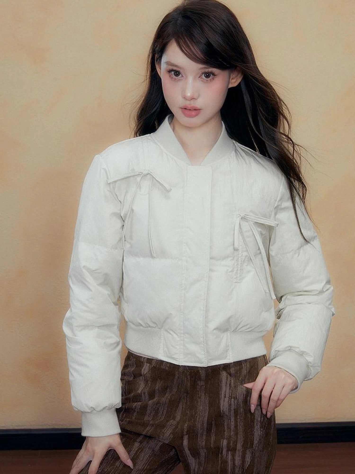 DKZ OFFICIAL Quilted Lilac Short Jacket With Bow Tie