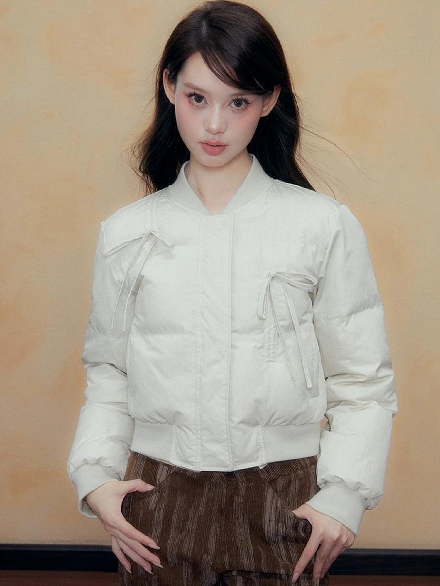 DKZ OFFICIAL Quilted Lilac Short Jacket With Bow Tie