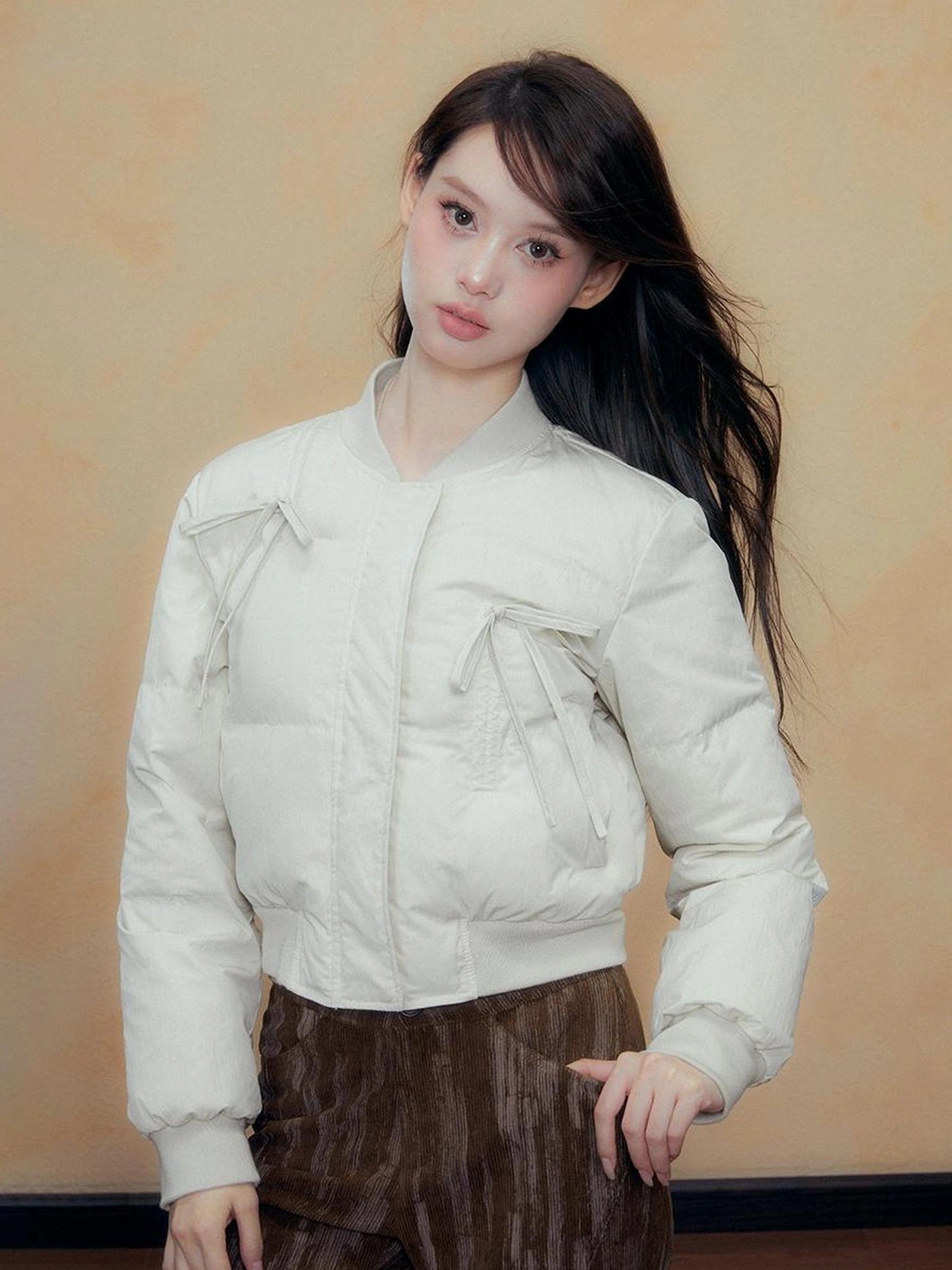 DKZ OFFICIAL Quilted Lilac Short Jacket With Bow Tie