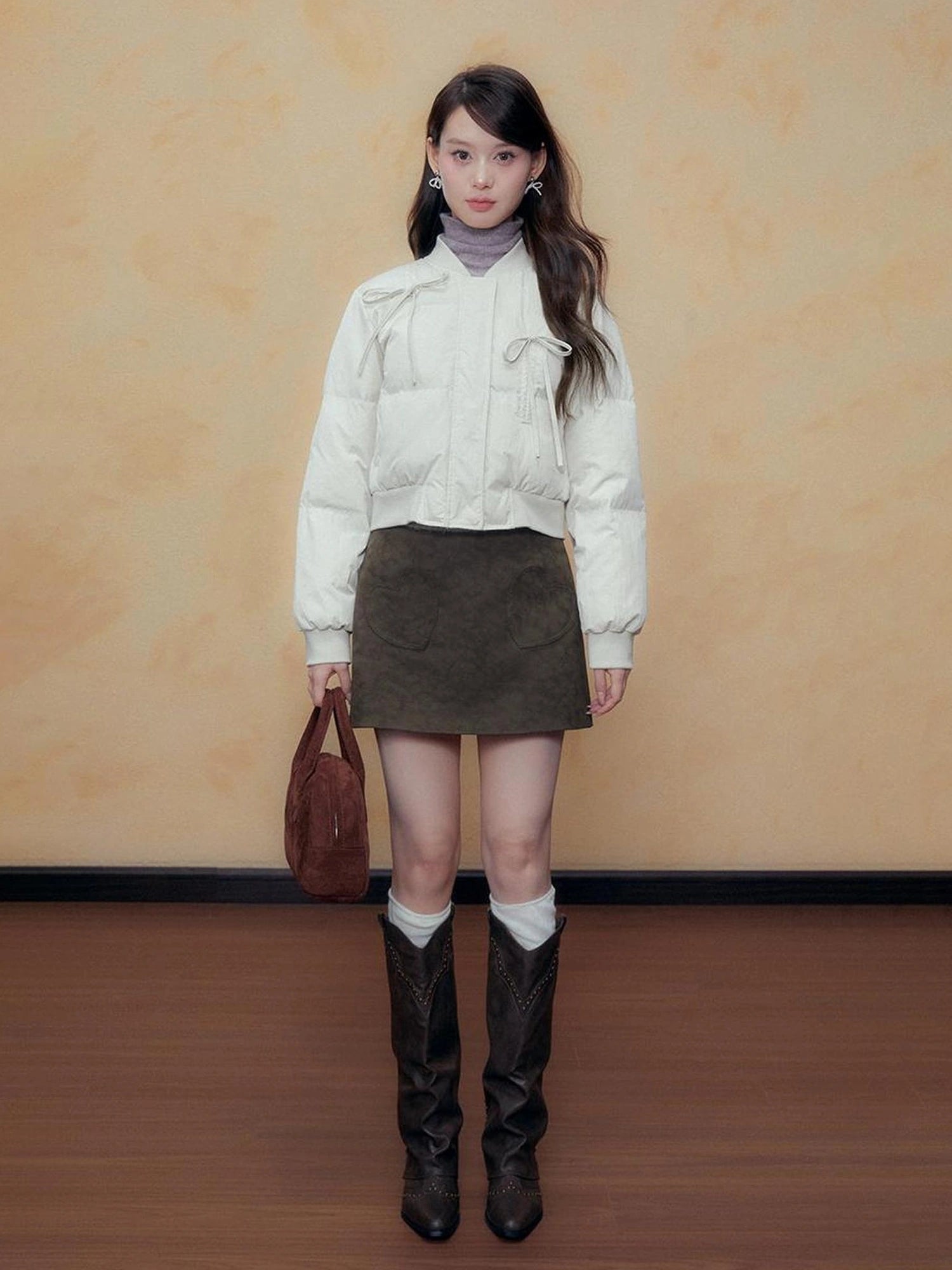 DKZ OFFICIAL Quilted Lilac Short Jacket With Bow Tie